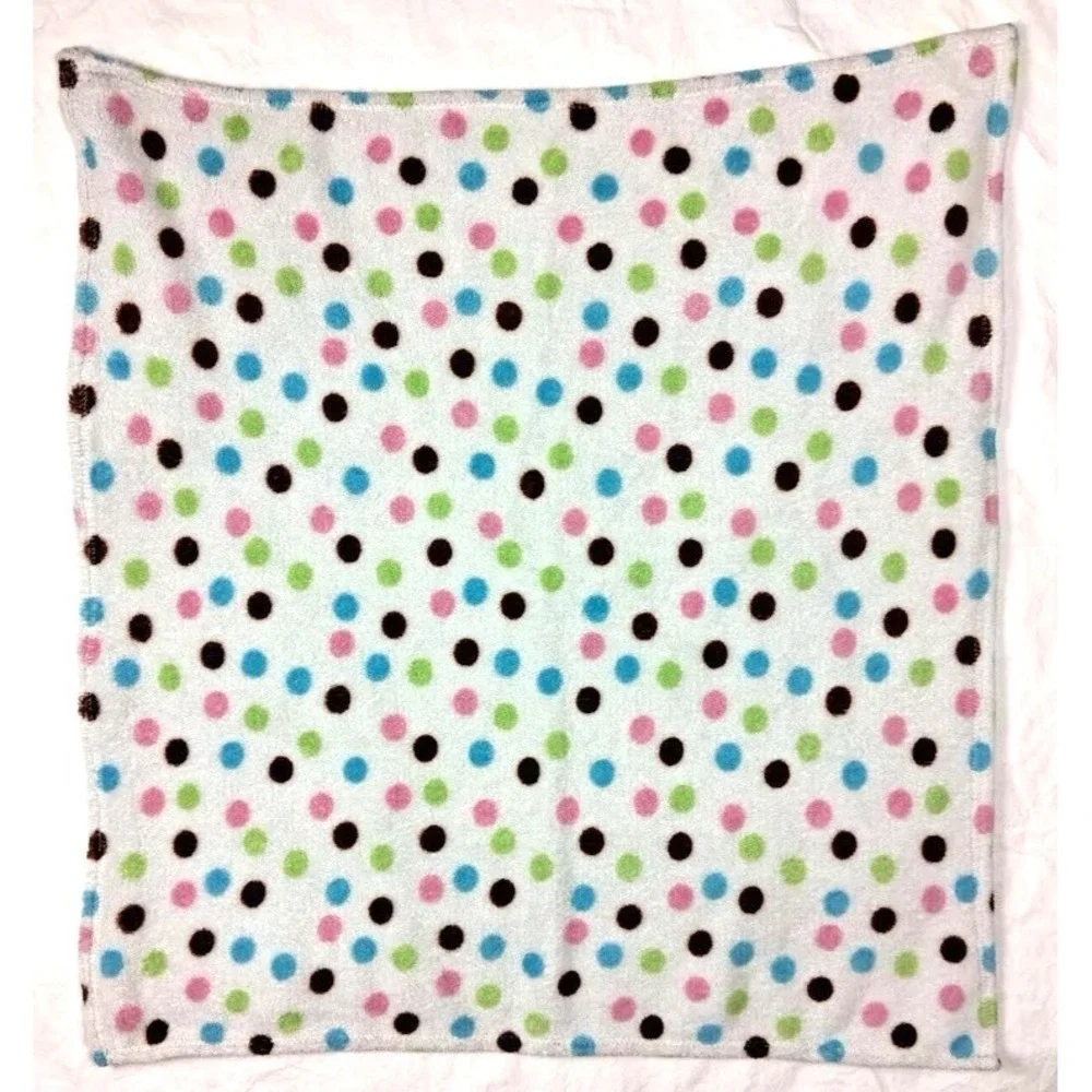 White Blue Brown Pink Green Polka Dot Baby Blanket RN 125311 Fleece Pre-Owned